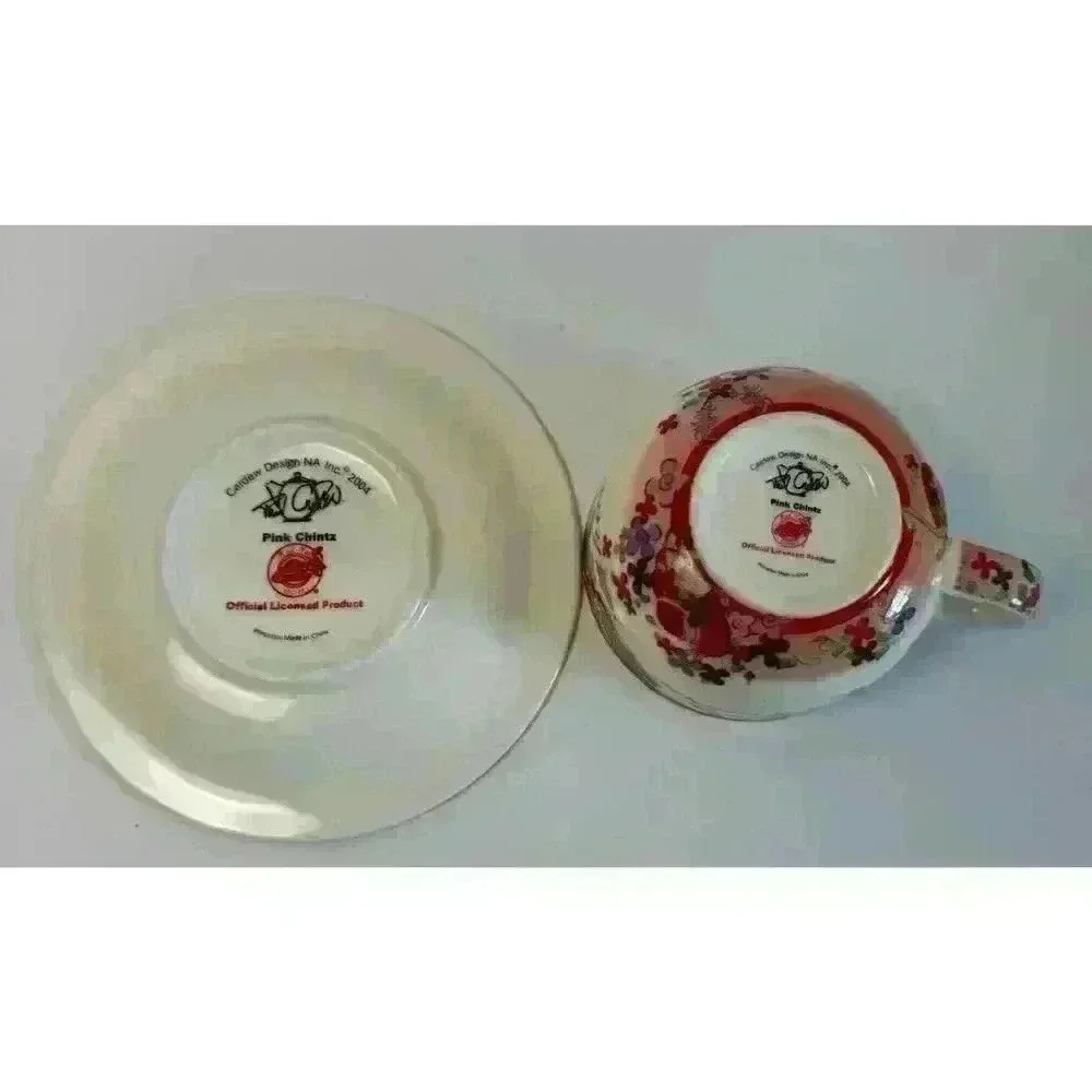 2004 PAUL CARDEW TEA FOR ONE PINK CHINTZ RED HAT SOCIETY CUP & SAUCER
